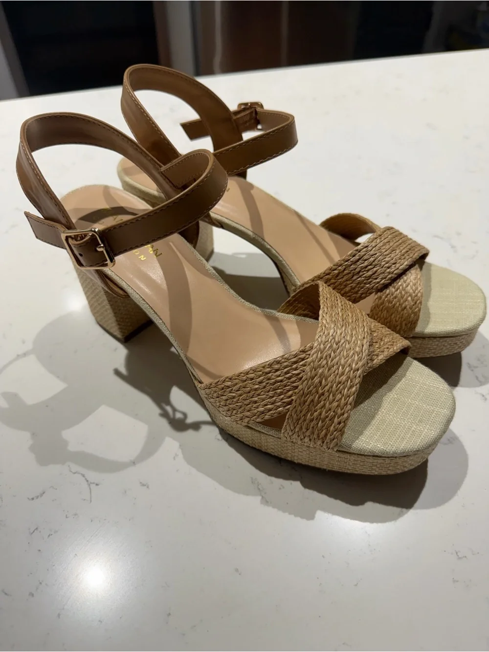Woven Tan Platform Sandals with Ankle Strap - Sz 9.5